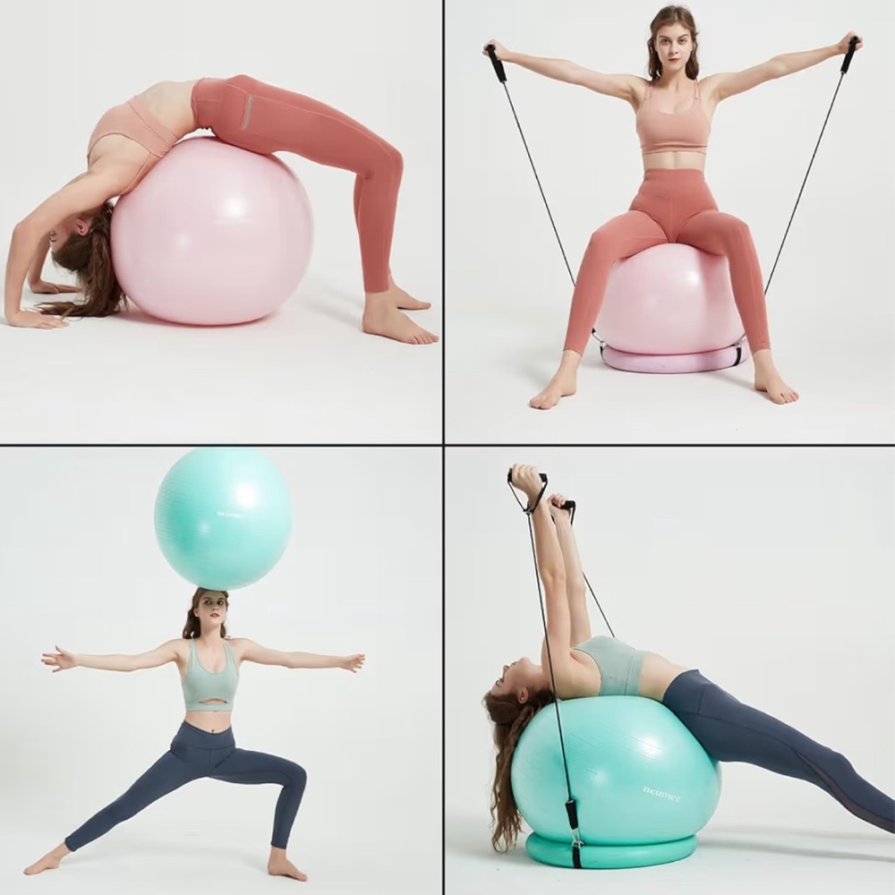 NEUMEE Yoga Ball Chair with 65cm Exercise Ball 2 Resistance Bands Stability Base - Picture 6 of 9